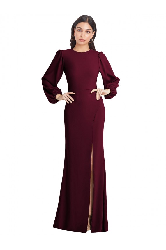Fábrica de Abrir de volta Crepe Esticado Barco Comprimento Chão Mangas Bufantes Vestidos de Madrinha / Vestidos de Noite / Vestidos de Festa