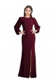 Fábrica de Abrir de volta Crepe Esticado Barco Comprimento Chão Mangas Bufantes Vestidos de Madrinha / Vestidos de Noite / Vestidos de Festa