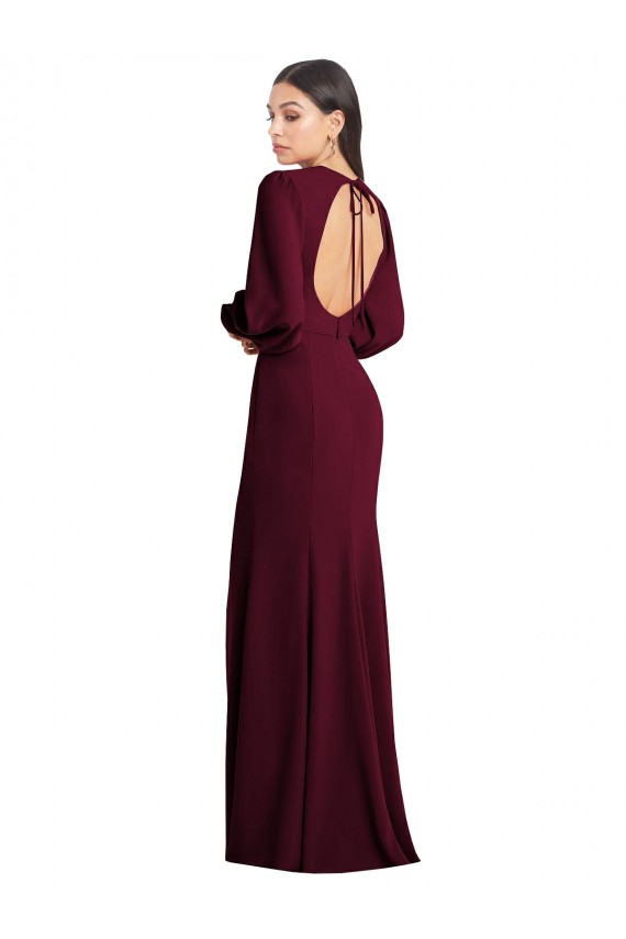 Fábrica de Abrir de volta Crepe Esticado Barco Comprimento Chão Mangas Bufantes Vestidos de Madrinha / Vestidos de Noite / Vestidos de Festa