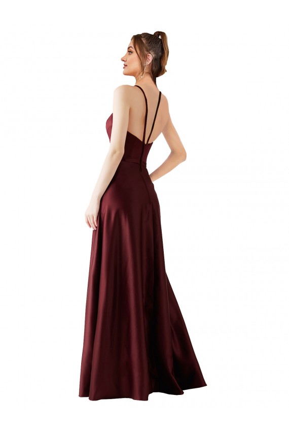 Fábrica de Cetim Cabeçada Comprimento Chão Sem Mangas Vestidos de Madrinha / Vestidos de Festa