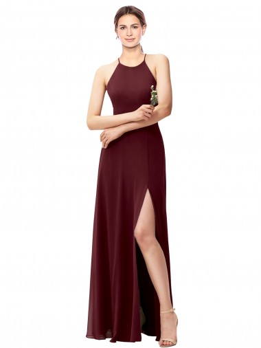 Fábrica de Criss Cruz Chiffon Cabeçada Comprimento Chão Sem Mangas Vestidos de Madrinha