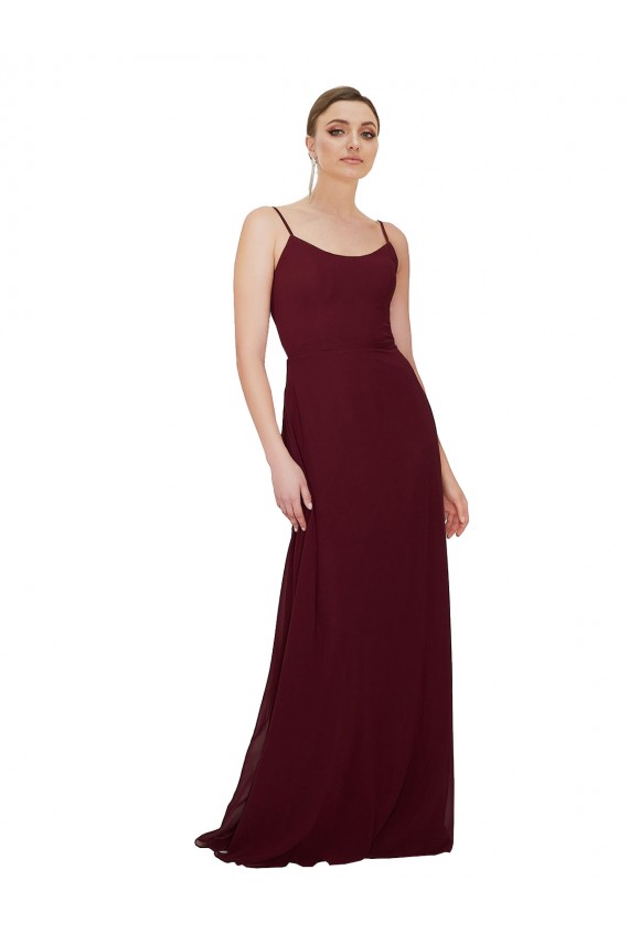 Fábrica de Buraco da fechadura Chiffon Colher Comprimento Chão Sem Mangas Vestidos de Madrinha