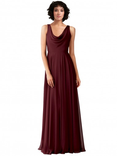 Fábrica de Costas em V Chiffon Decote Capuz Comprimento Chão Sem Mangas Longo Vestidos de Madrinha