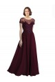 Fábrica de Tule & Chiffon Decote Joia Comprimento Chão Mangas Curtas Vestidos de Madrinha