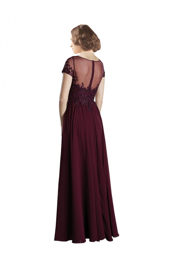 Fábrica de Tule & Chiffon Decote Joia Comprimento Chão Mangas Curtas Vestidos de Madrinha