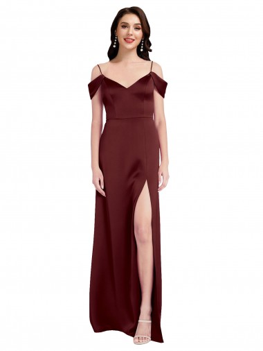 Fábrica de Cetim Elástico Fora do Ombro Comprimento Chão Sem Mangas Vestidos de Madrinha / Vestidos de Noite / Vestidos de Festa