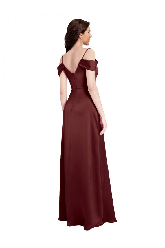 Fábrica de Cetim Elástico Fora do Ombro Comprimento Chão Sem Mangas Vestidos de Madrinha / Vestidos de Noite / Vestidos de Festa
