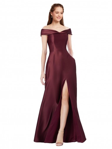 Fábrica de Cetim Fora do Ombro Comprimento Chão Mangas Curtas Vestidos de Madrinha / Vestidos de Noite / Vestidos de Festa