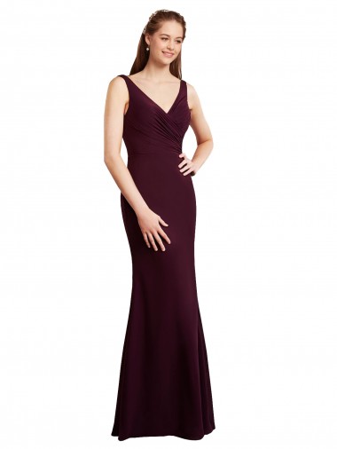 Fábrica de Costas em V Chiffon Decote V Comprimento Chão Sem Mangas Sereia Longo Vestidos de Madrinha