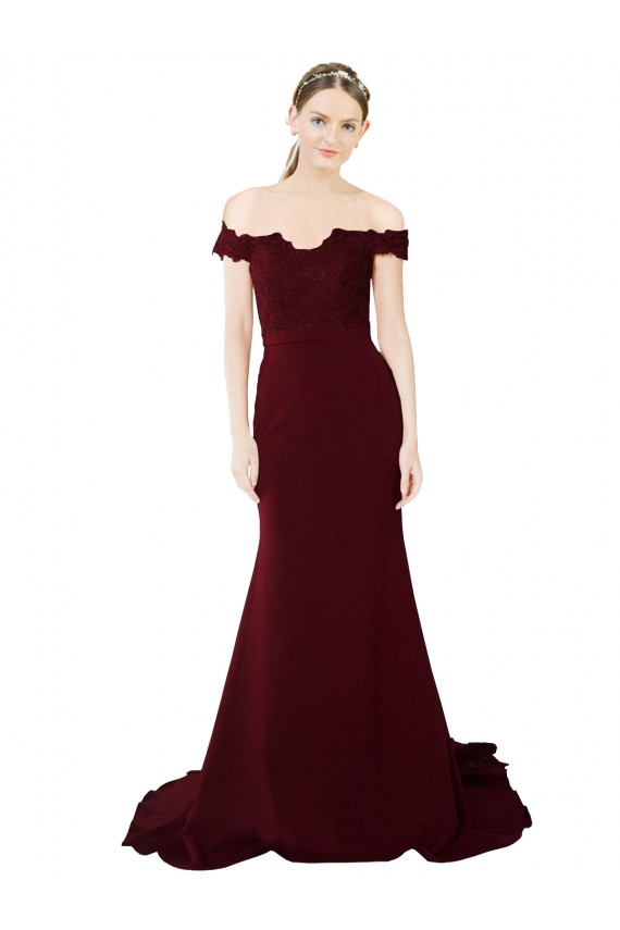Fábrica de Costas em V Crepe Esticado & Renda Fora do Ombro Comboio Varredela Sem Mangas Vestidos de Madrinha / Vestidos de Noite / Vestidos de Festa