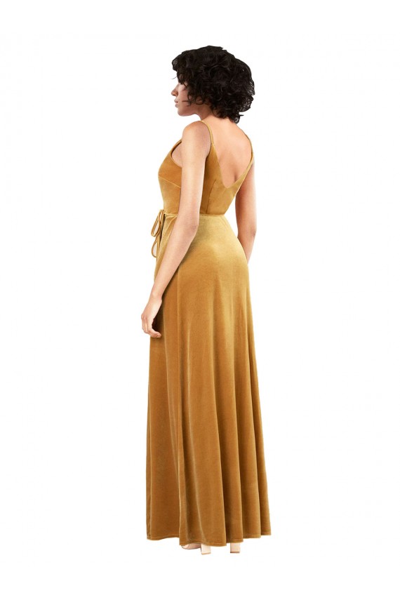 Fábrica de Costas em V Veludo Elástico Decote V Comprimento Chão Sem Mangas Coluna Vestidos de Madrinha / Vestidos de Noite / Vestidos de Festa