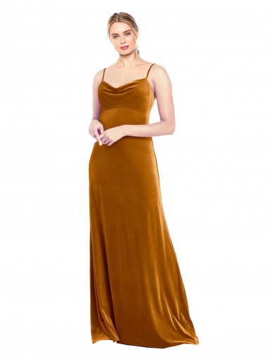 Fábrica de Veludo Elástico Alças finas Comprimento Chão Sem Mangas Vestidos de Madrinha / Vestidos de Festa