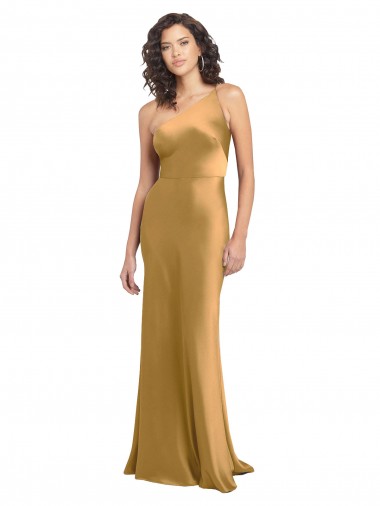Fábrica de Cetim Elástico Um Ombro Comprimento Chão Sem Mangas Longo Vestidos de Madrinha / Vestidos de Noite / Vestidos de Festa