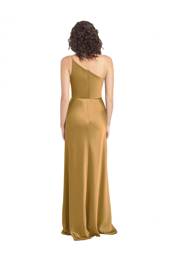 Fábrica de Cetim Elástico Um Ombro Comprimento Chão Sem Mangas Longo Vestidos de Madrinha / Vestidos de Noite / Vestidos de Festa
