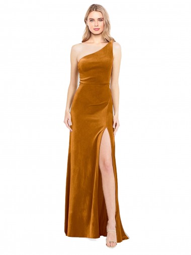 Fábrica de Veludo Elástico Um Ombro Comprimento Chão Sem Mangas Longo Vestidos de Madrinha / Vestidos de Noite / Vestidos de Festa