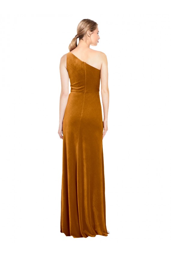 Fábrica de Veludo Elástico Um Ombro Comprimento Chão Sem Mangas Longo Vestidos de Madrinha / Vestidos de Noite / Vestidos de Festa