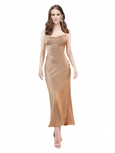 Fábrica de Criss Cruz Cetim Sedoso Decote Capuz Comprimento Midi Sem Mangas Vestidos de Madrinha / Vestidos de Noite / Vestidos de Festa