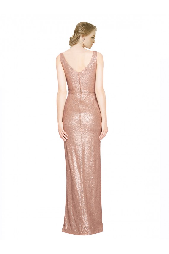 Fábrica de Lantejoulas Decote V Comprimento Chão Sem Mangas Longo Vestidos de Madrinha / Vestidos de Noite / Vestidos de Festa
