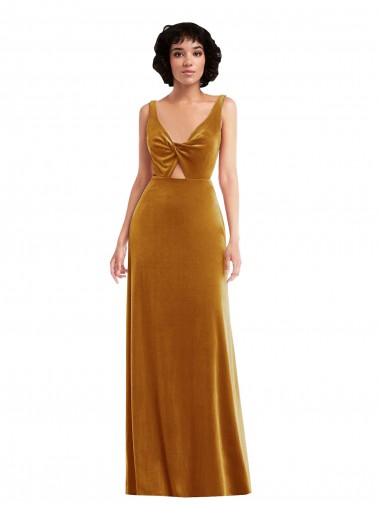 Fábrica de Costas em V Veludo Elástico Decote V Comprimento Chão Sem Mangas Longo Vestidos de Madrinha / Vestidos de Festa