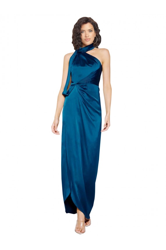 Fábrica de Cetim Sedoso Cabeçada Comprimento Chão Sem Mangas Vestidos de Madrinha / Vestidos de Noite / Vestidos de Festa