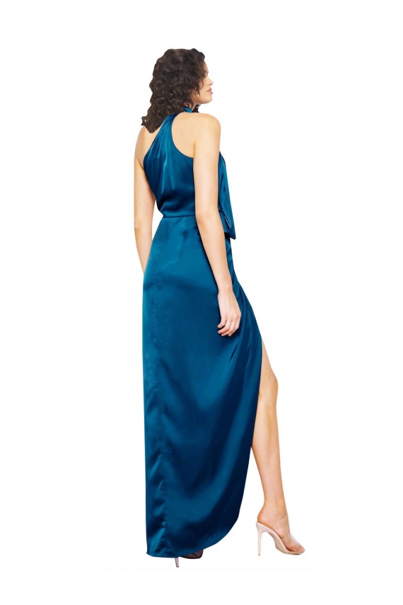 Fábrica de Cetim Sedoso Cabeçada Comprimento Chão Sem Mangas Vestidos de Madrinha / Vestidos de Noite / Vestidos de Festa