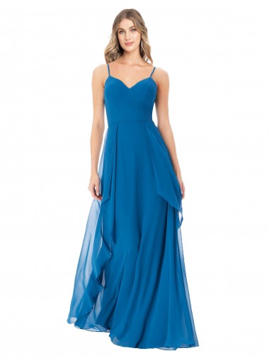 Fábrica de Chiffon Alças finas Comprimento Chão Sem Mangas Linha A Longo Vestidos de Madrinha