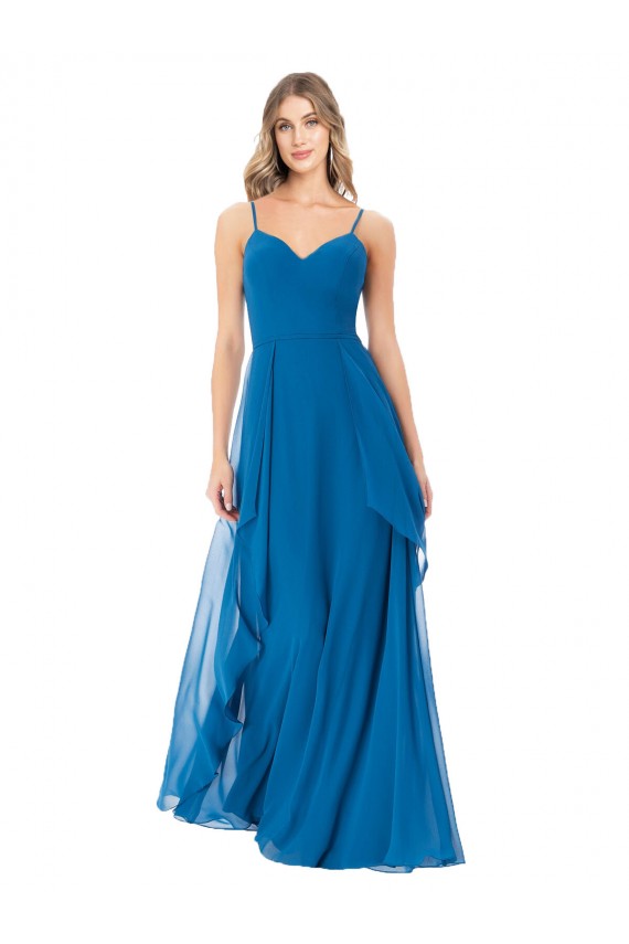 Fábrica de Chiffon Alças finas Comprimento Chão Sem Mangas Linha A Longo Vestidos de Madrinha