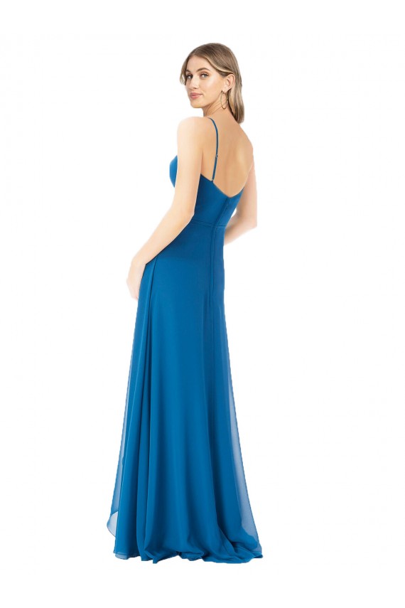Fábrica de Chiffon Alças finas Comprimento Chão Sem Mangas Linha A Longo Vestidos de Madrinha