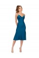 Fábrica de Lombar Cetim Sedoso Decote V Comprimento Midi Sem Mangas Vestidos de Madrinha / Vestidos de Festa / Vestidos de Cocktail / Vestidos de Homecoming