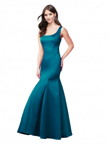 Fábrica de Cetim Barco Comprimento Chão Sem Mangas Vestidos de Madrinha / Vestidos de Festa