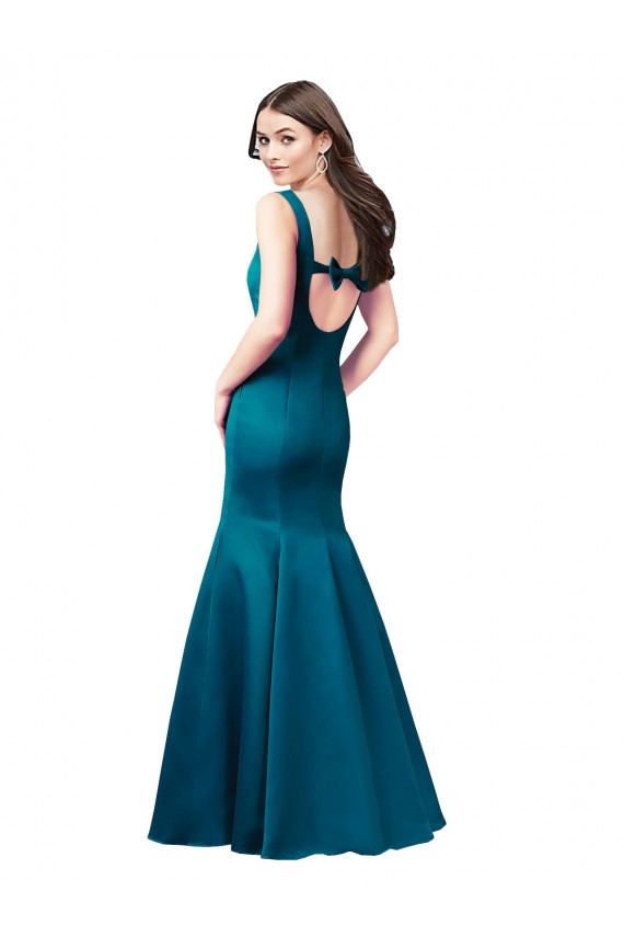 Fábrica de Cetim Barco Comprimento Chão Sem Mangas Vestidos de Madrinha / Vestidos de Festa