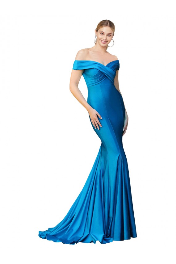 Fábrica de Cetim Fora do Ombro Comprimento Chão Sem Mangas Sereia Vestidos de Madrinha / Vestidos de Noite / Vestidos de Festa