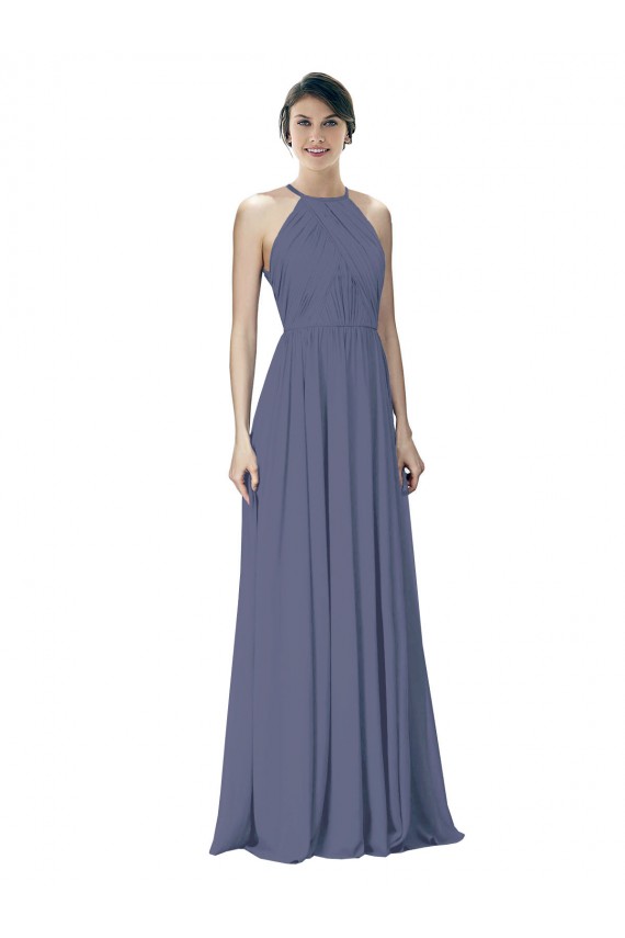 Fábrica de Abrir de volta Chiffon Cabeçada Comprimento Chão Sem Mangas Linha A Vestidos de Madrinha