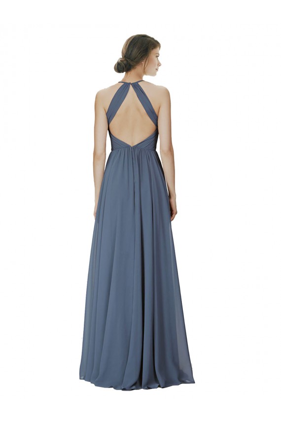 Fábrica de Abrir de volta Chiffon Cabeçada Comprimento Chão Sem Mangas Linha A Vestidos de Madrinha