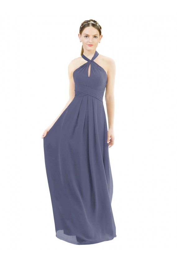 Fábrica de Lombar Chiffon Cabeçada Comprimento Chão Sem Mangas Linha A Longo Vestidos de Madrinha