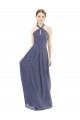 Fábrica de Lombar Chiffon Cabeçada Comprimento Chão Sem Mangas Linha A Longo Vestidos de Madrinha