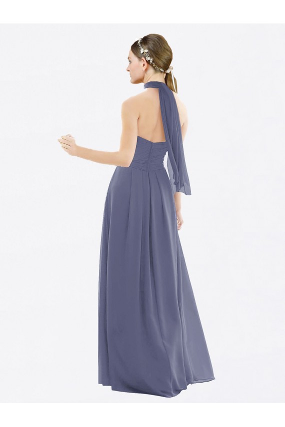 Fábrica de Lombar Chiffon Cabeçada Comprimento Chão Sem Mangas Linha A Longo Vestidos de Madrinha