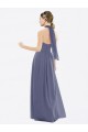 Fábrica de Lombar Chiffon Cabeçada Comprimento Chão Sem Mangas Linha A Longo Vestidos de Madrinha