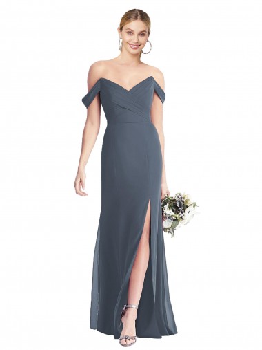 Fábrica de Criss Cruz Chiffon Fora do Ombro Comprimento Chão Sem Mangas Vestidos de Madrinha