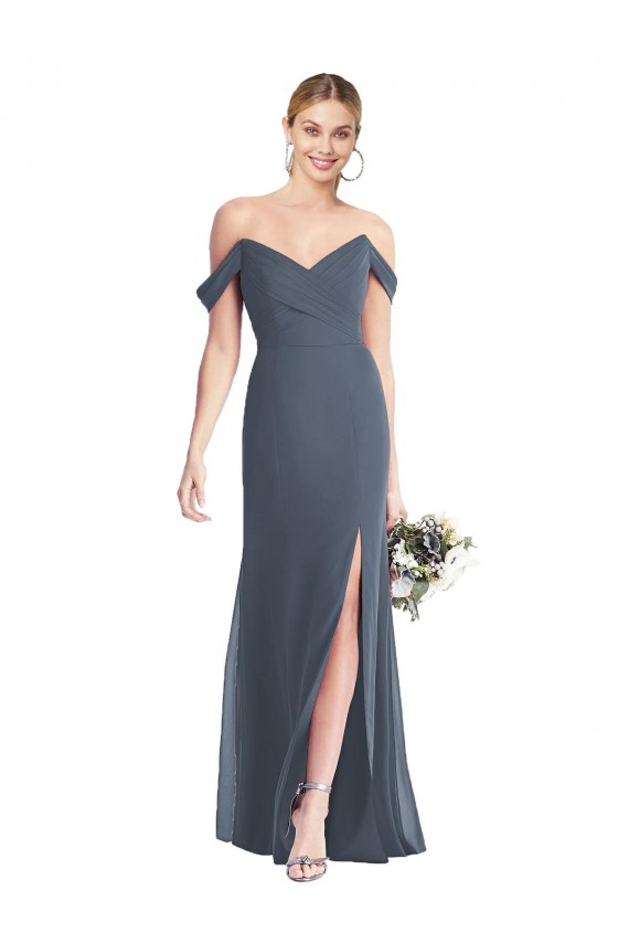 Fábrica de Criss Cruz Chiffon Fora do Ombro Comprimento Chão Sem Mangas Vestidos de Madrinha
