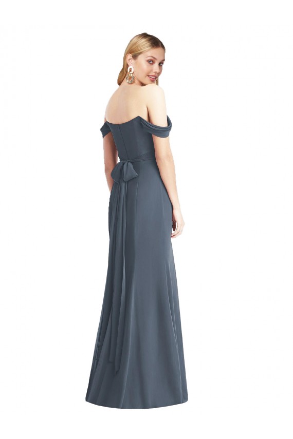 Fábrica de Criss Cruz Chiffon Fora do Ombro Comprimento Chão Sem Mangas Vestidos de Madrinha