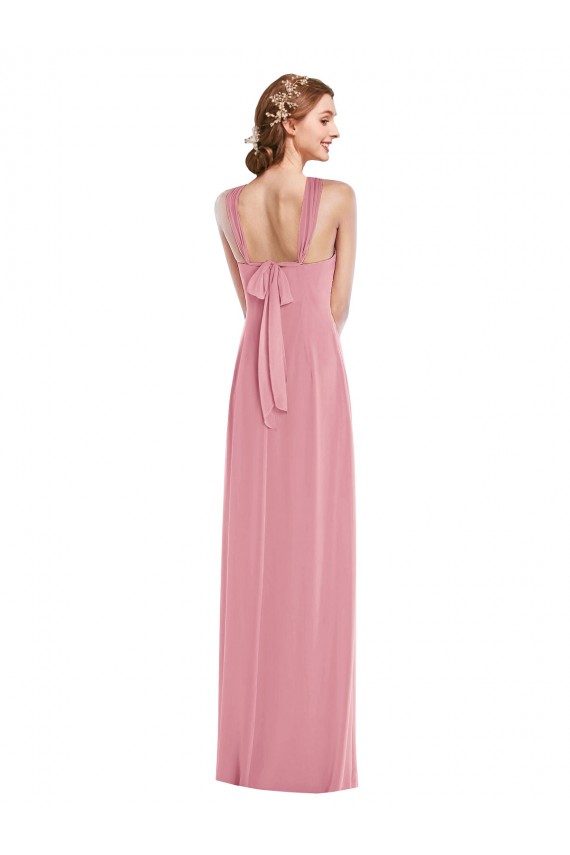 Fábrica de Abrir de volta Chiffon Cabeçada Comprimento Chão Sem Mangas Linha A Longo Vestidos de Madrinha