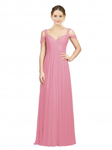 Fábrica de Chiffon Fora do Ombro Comprimento Chão Sem Mangas Pele Rosa Vestidos de Madrinha
