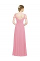Fábrica de Chiffon Fora do Ombro Comprimento Chão Sem Mangas Pele Rosa Vestidos de Madrinha