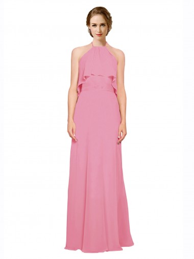 Fábrica de Lombar Chiffon Cabeçada Comprimento Chão Sem Mangas Linha A Vestidos de Madrinha