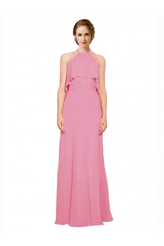 Fábrica de Lombar Chiffon Cabeçada Comprimento Chão Sem Mangas Linha A Vestidos de Madrinha