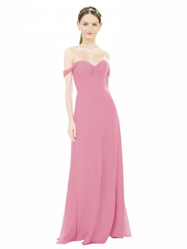 Fábrica de Chiffon Fora do Ombro Comprimento Chão Mangas Curtas Vestidos de Madrinha