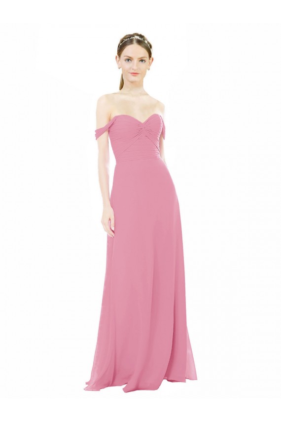 Fábrica de Chiffon Fora do Ombro Comprimento Chão Mangas Curtas Vestidos de Madrinha