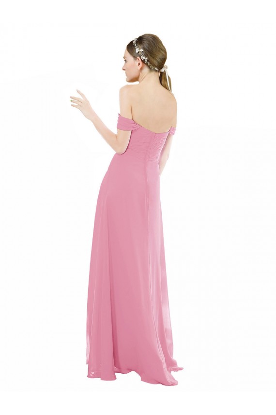 Fábrica de Chiffon Fora do Ombro Comprimento Chão Mangas Curtas Vestidos de Madrinha