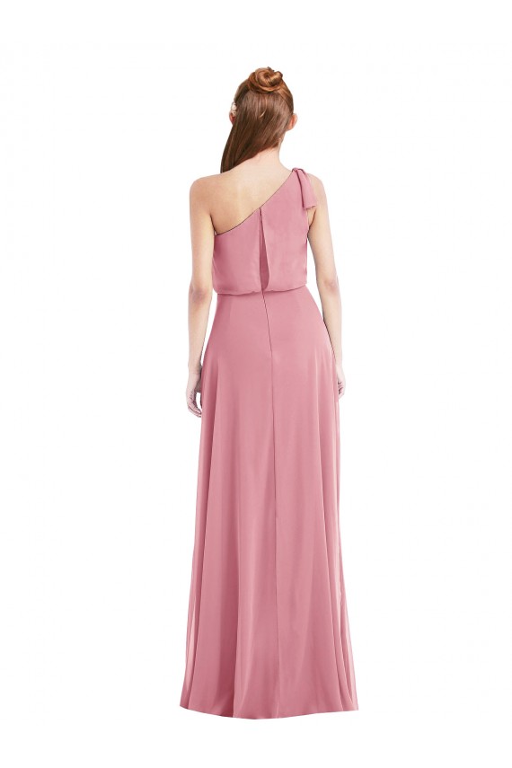 Fábrica de Chiffon Um Ombro Comprimento Chão Sem Mangas Pele Rosa Vestidos de Madrinha